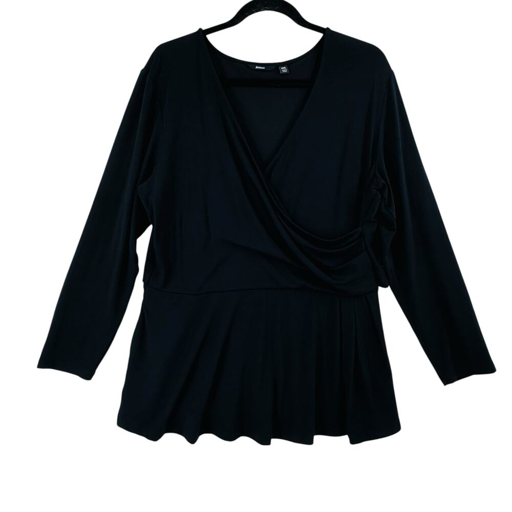 Betabrand Babydoll Top Womens‎ 2XL Black Long Sleeve Peplum Top Office Stretch